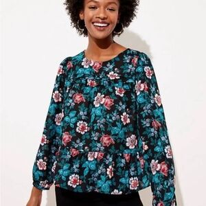 Ann Taylor Loft vine ruffle floral flounce blouse size small
